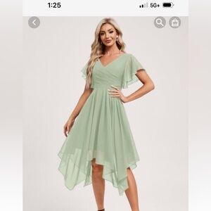 JJs House A-line V-neck Asymmetrical Chiffon Bridesmaids Dress with Ruffle